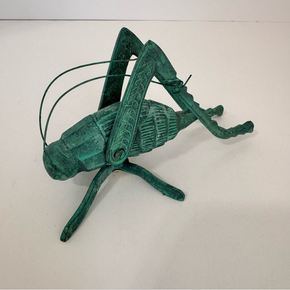 Vintage GATCO Solid Brass Grasshopper Cricket Figurine Paperweight India Patina